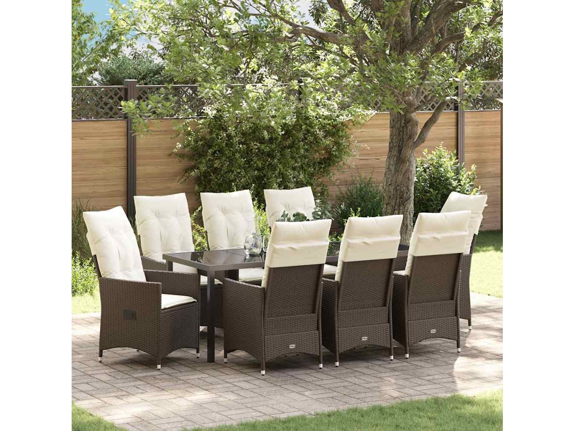 Vidaxl Conjunto De Jantar Para Jardim 9 Unid. Castanho Vime Pe