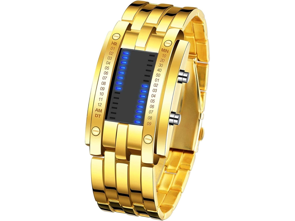 Lurelia Relógio Digital Masculino, Visor Digital, Led, Duplo Fuso/mostrador, 9 Polegadas, Aço Inoxidável, Resistente À Água 50m/30m, Prata