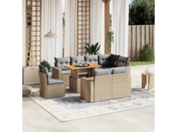 9 Pcs Conjunto De Sofás P/ Jardim Com Almofadões Vime Pe Bege Dkd Home Decor