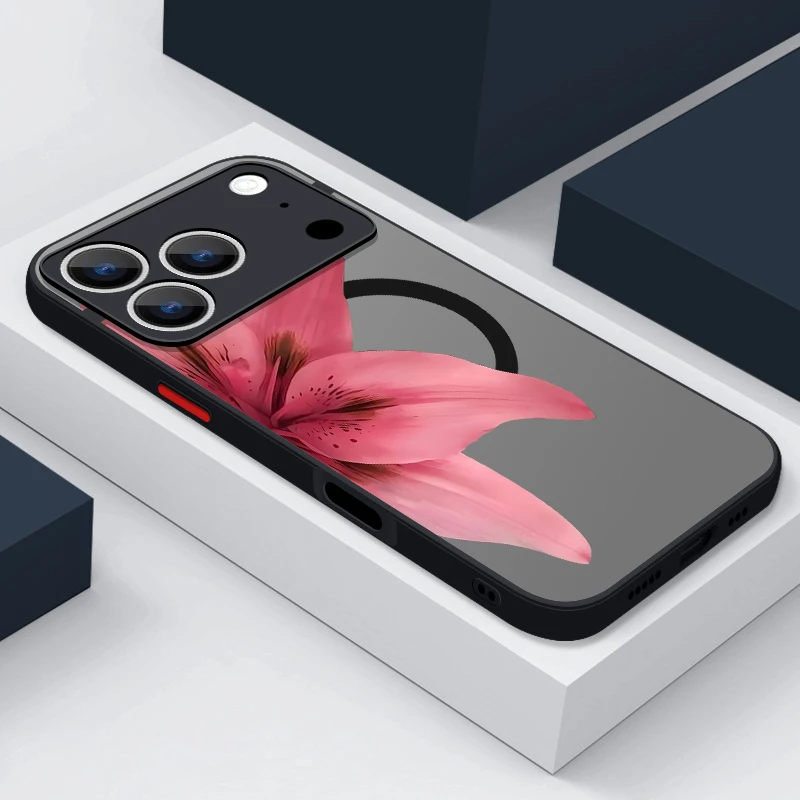 (preto) Capa Magnética Realista Com Estampa De Flor Para Iphone 13, Compatível Com A Interface Magnética Magsafe.