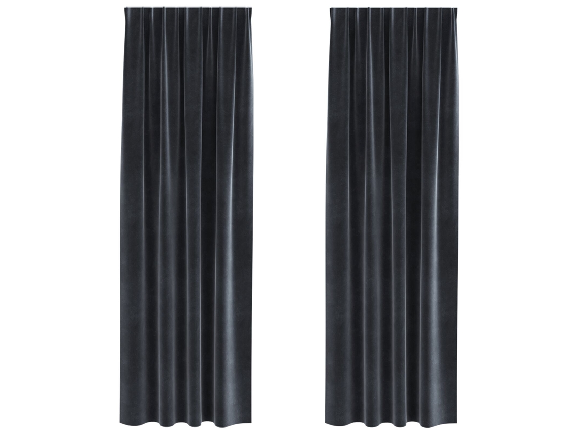 Conjunto 2 Cortinas Opacas Vidaxl Cinzento Veludo (140 X 225 Cm)