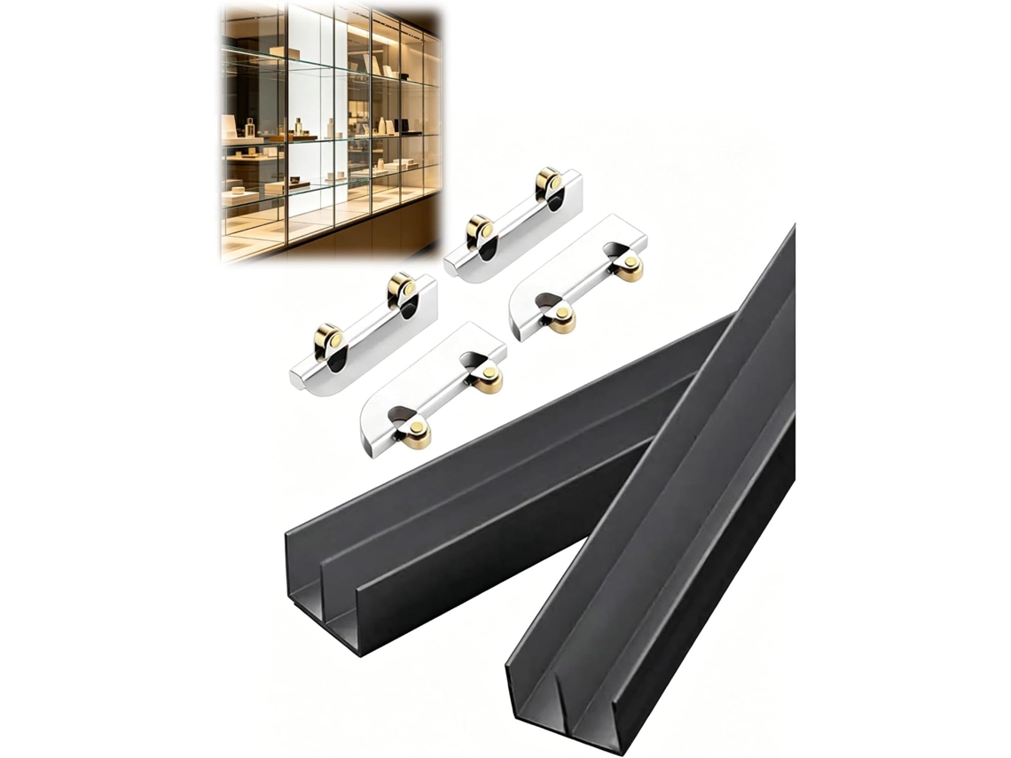 Trilho Para Porta De Correr Vidro 5mm Deslizante Alumínio Canal Duplo Com Roldanas Armários, Estantes, Vitrines E Guarda