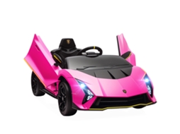 Carro Elétrico Lamborghini Autentica para Crianças com Bateria 12v, Controle Remoto, Faróis, Buzina, Partida Suave e Música Mp3 Rosa pt
