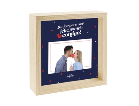 Moldura de Madeira Dupla Face LOVELY STORY Se For para Ser Feliz... 23X23Cm Mm2441Az-Pt