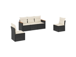 Conjunto de 5 Sofás de Jardim com Almofadões Vime Pe Preto MAISON EXCLUSIVE (5 pcs)