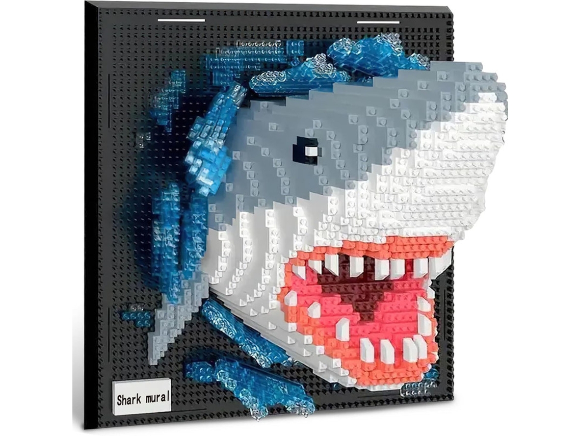 Conjunto Mini Blocos 3d em Formato Tubarão com 2166 Peças, Decoração Exclusiva para Parede e Mesa, Presente Criativo para Crianças e Jovens.