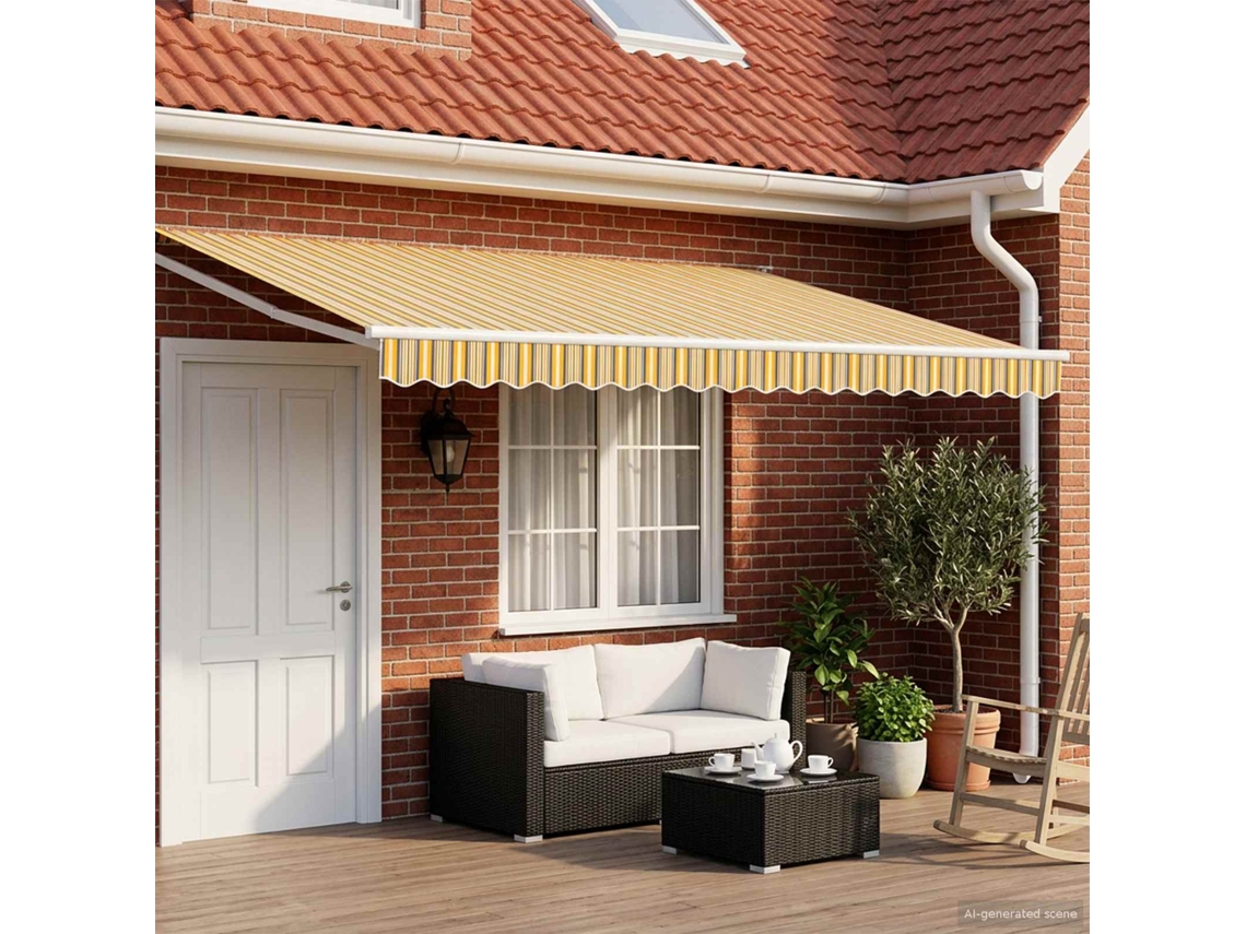 Vidaxl Toldo Retrátil Elétrico Amarelo, Cinza E Branco 4,5 × 3 M