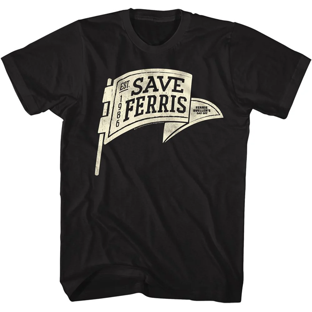 Unisex Adult T-shirt Rockinstone Ferris Bueller's Day Off Save Ferris Pennant Black Sizexxl
