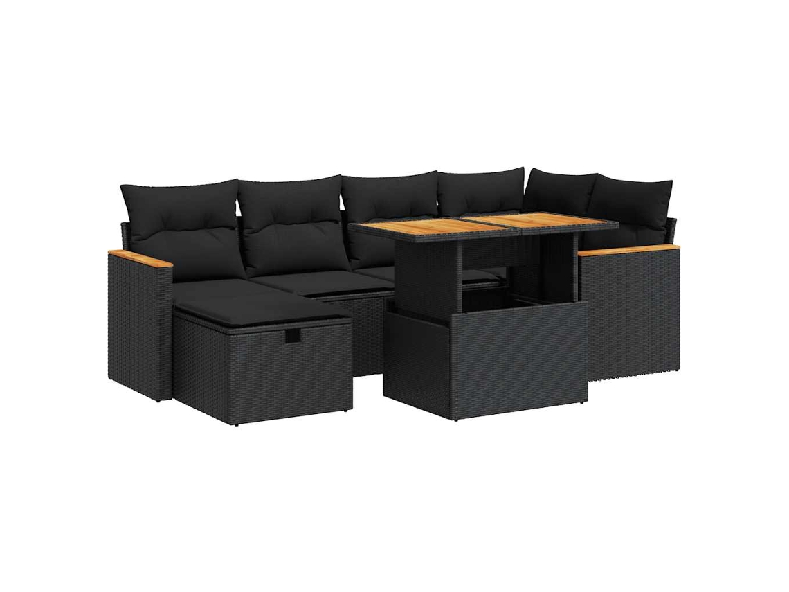 Conjunto de 8 Sofás de Jardim com Almofadões Vime Pe Preto MAISON EXCLUSIVE (N/A)