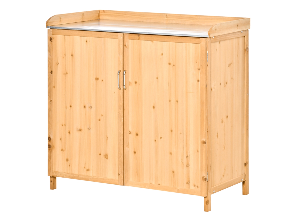 Mesa de Plantação 2 em 1 Madeira Cedro com Porta Dupla, Prateleira, Tampo Aço Galvanizado S/MARCA