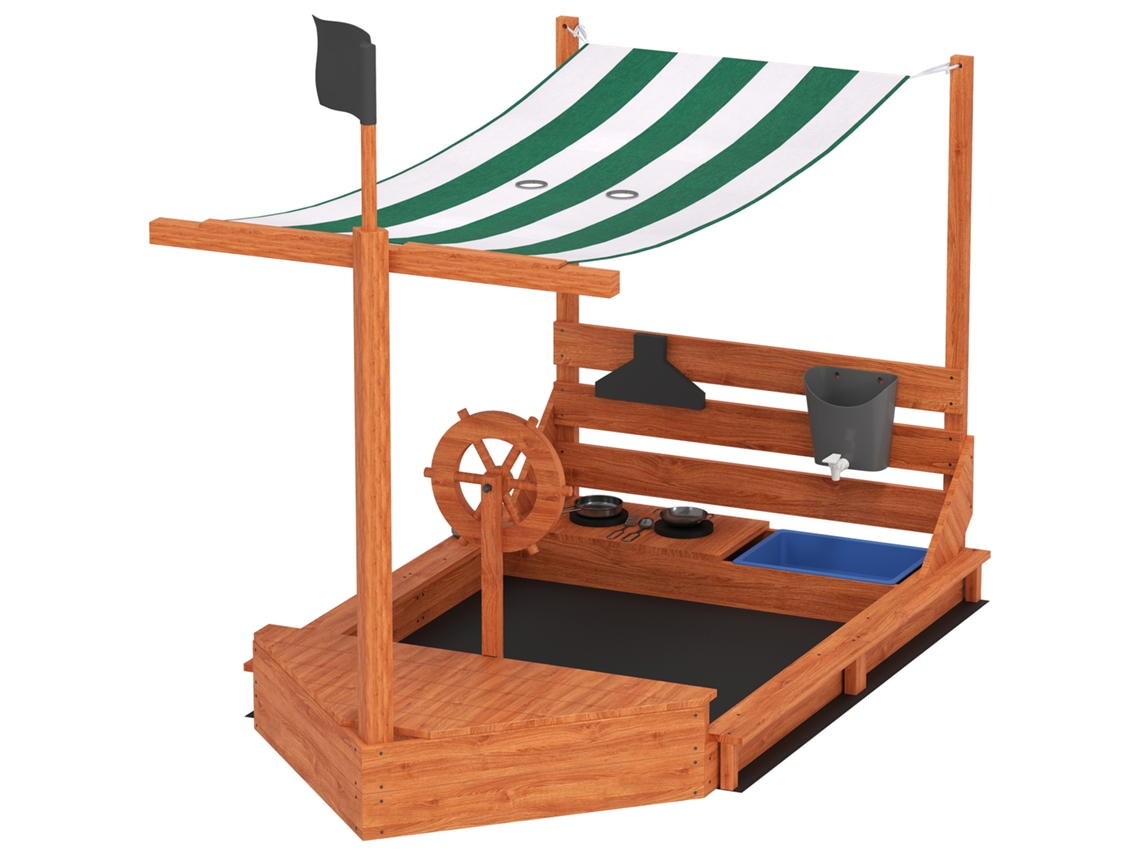 Caixa Areia Navio Pirata Madeira Maciça (conjunto Brincadeiras, Verde, 180x103x144,5cm)