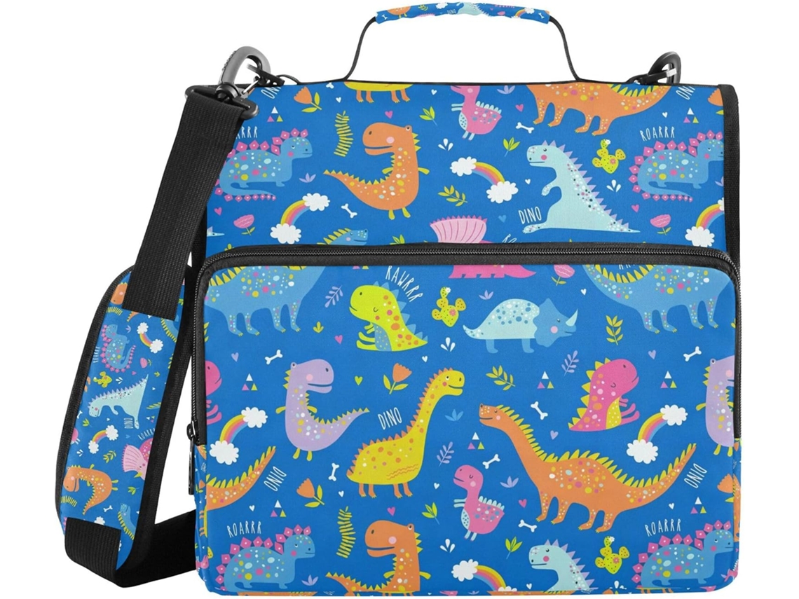 Pasta Azul Com Estampa Fofa de Dinossauro, Feita Com Alça, À Prova D Água, 3, 8cm 1, 5 Polegadas, 3 Estojos Lápis