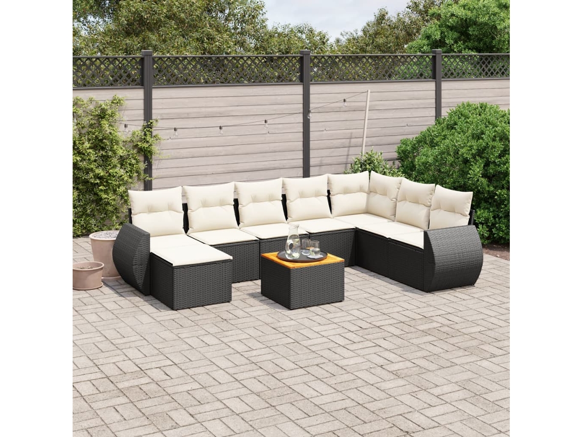 Vidaxl 9 Pcs Conjunto De Sofás P/ Jardim C/ Almofadões Vime Pe Preto