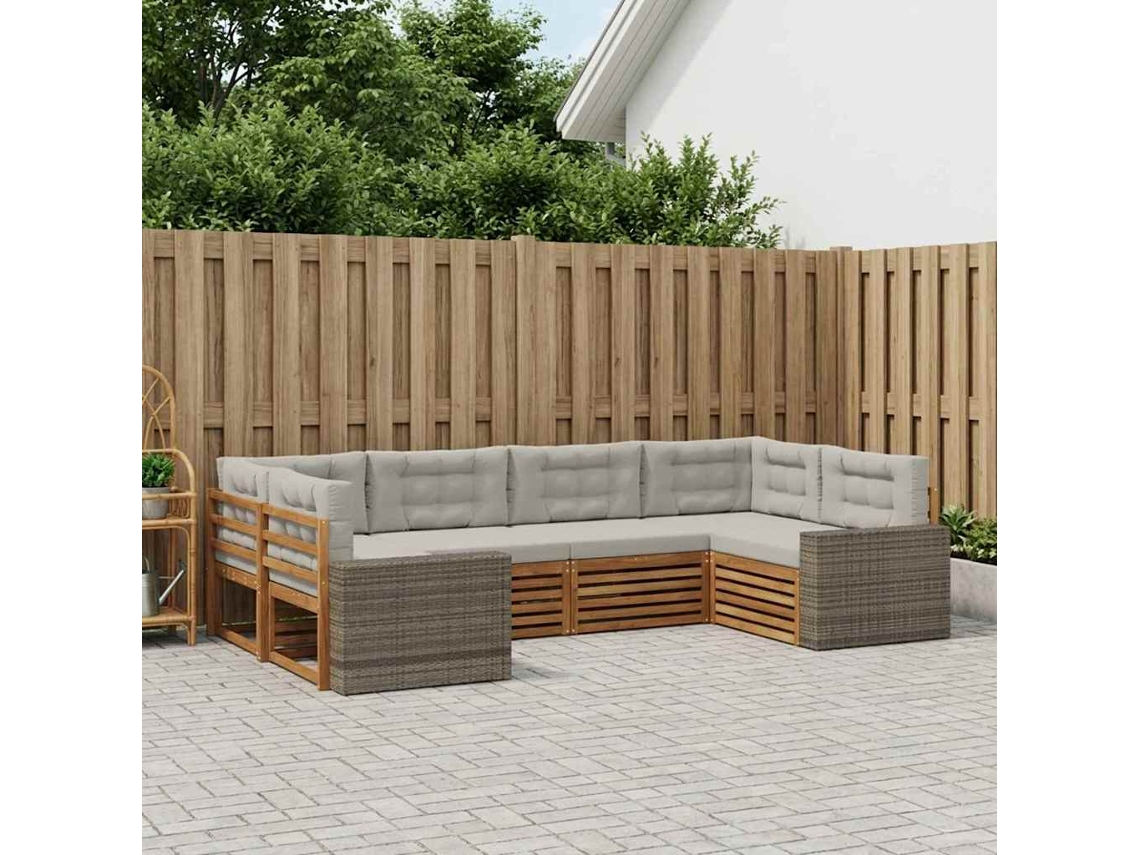 Vidaxl Conjunto De Sofás Para Exterior 6 Pcs Natural E Cinzento-claro