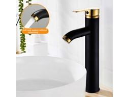 Misturador De Maquilhagem Para Casa De Banho, Preto Fosco E Dourado, De Uma Só Peça, Alta Saída, Acabamento Em Preto E Dourado