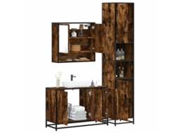 Vidaxl 3 Pcs Conjunto De Móveis Wc Madeira Processada Carvalho Fumado