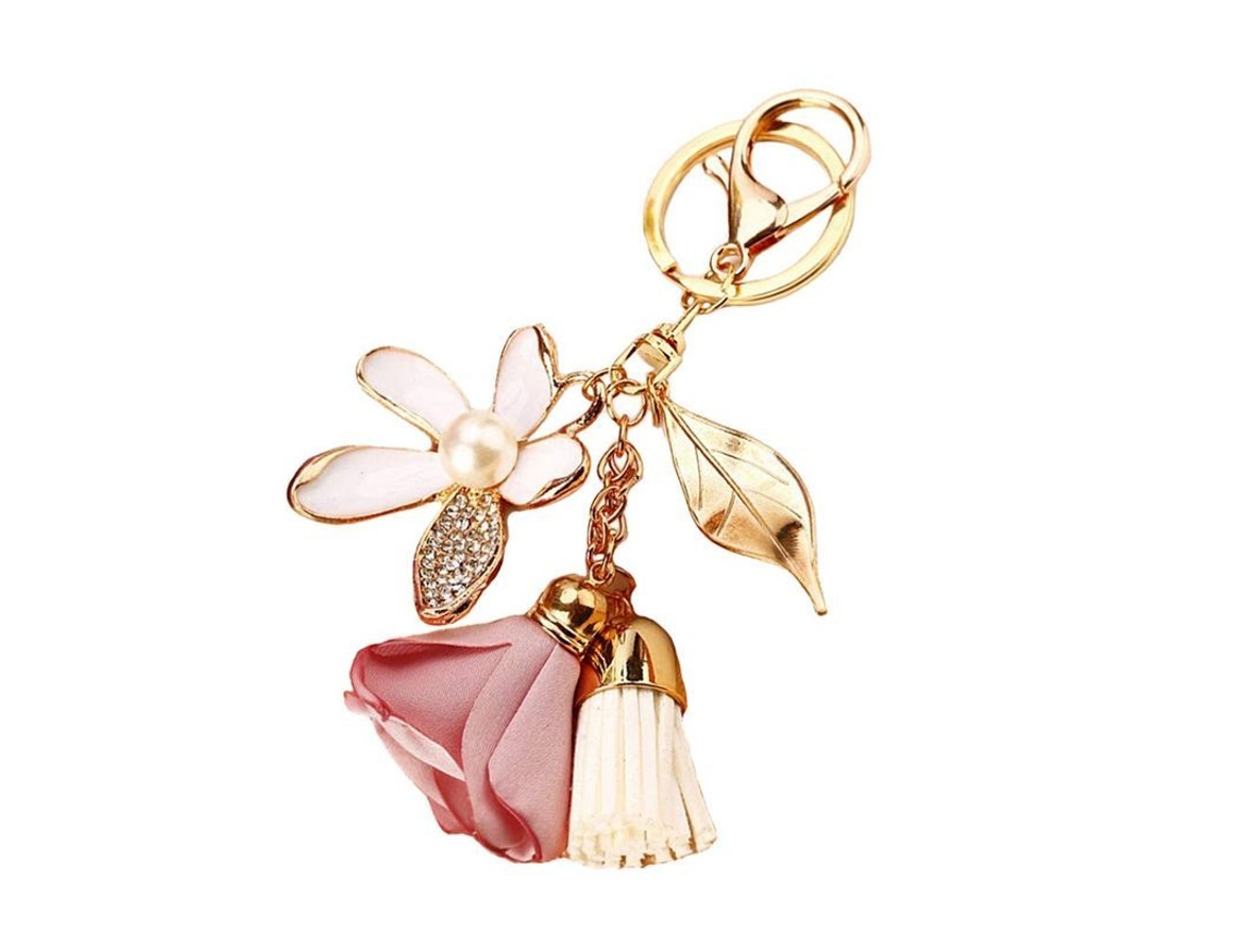 2026 llavero de Flor Daisy Con Pedreria Y Borla Hoja para Mujer Cartera Bolso Colgante Charm