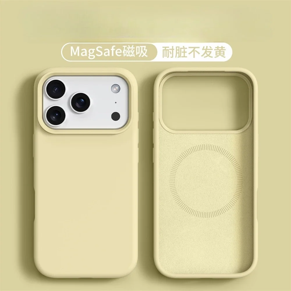 Capa Magnética De Silicone Líquido Para Iphone 13 Pro (amarela), Cor Sólida.