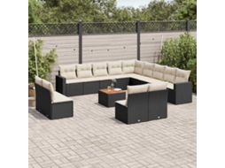 Vidaxl 14 Pcs Conjunto de Sofás P/ Jardim C/ Almofadões Vime Pe Preto