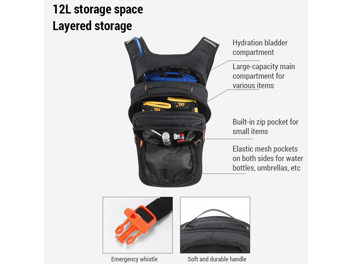 Mochila de Hidratação 12l em Nylon para Hiking e Ciclismo com Bladder