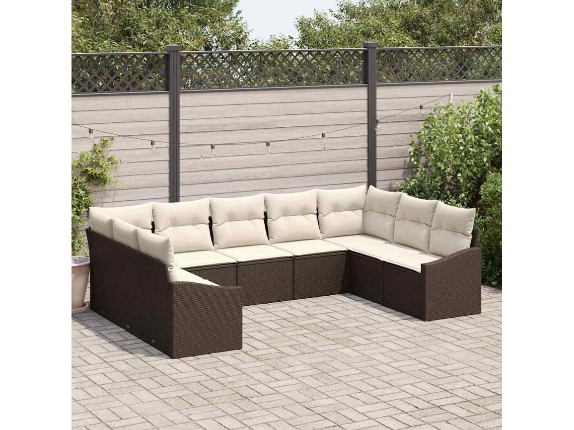 Vidaxl Conjunto De Sofás Com Almofada 9 Pcs Castanho Vime Pe