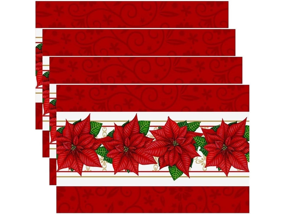 Manteles Individuales Navideños,juego De 4 Manteles Individuales Navideños, Adornos Navideños Para El Hogar, Flores