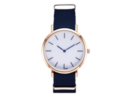 Relógio de quartzo unissex com pulseira de nylon azul royal e mostrador monocromático.