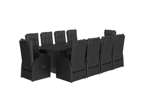 11 Peças Conjunto De Jantar Para Jardim Com Almofadões Vime Pe Preto Clicnbuy