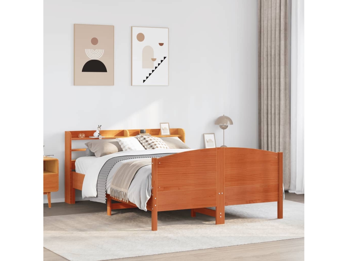 Cama Sem Colchão 150x200 Cm Madeira Pinho Maciça Castanho-mel