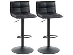 Conjunto 2 Banquetas De Bar Com Altura Ajustável E Assento Giratório Pu, 44x45x85-106cm, Na Cor Preta