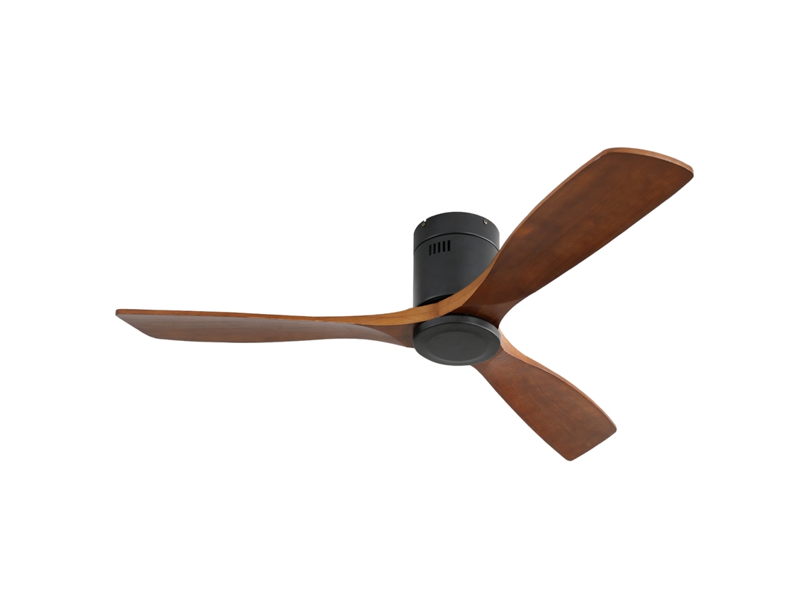 Ventilador De Teto De Perfil Baixo 52 Polegadas Sem Luz, Três Pás De Madeira Esculpida, Motor Silencioso E Comando