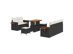 Conjunto 10 Conjunto De Sofá De Jardim Vidaxl Preto Vime Pe (179 X 179 X 85 Cm)