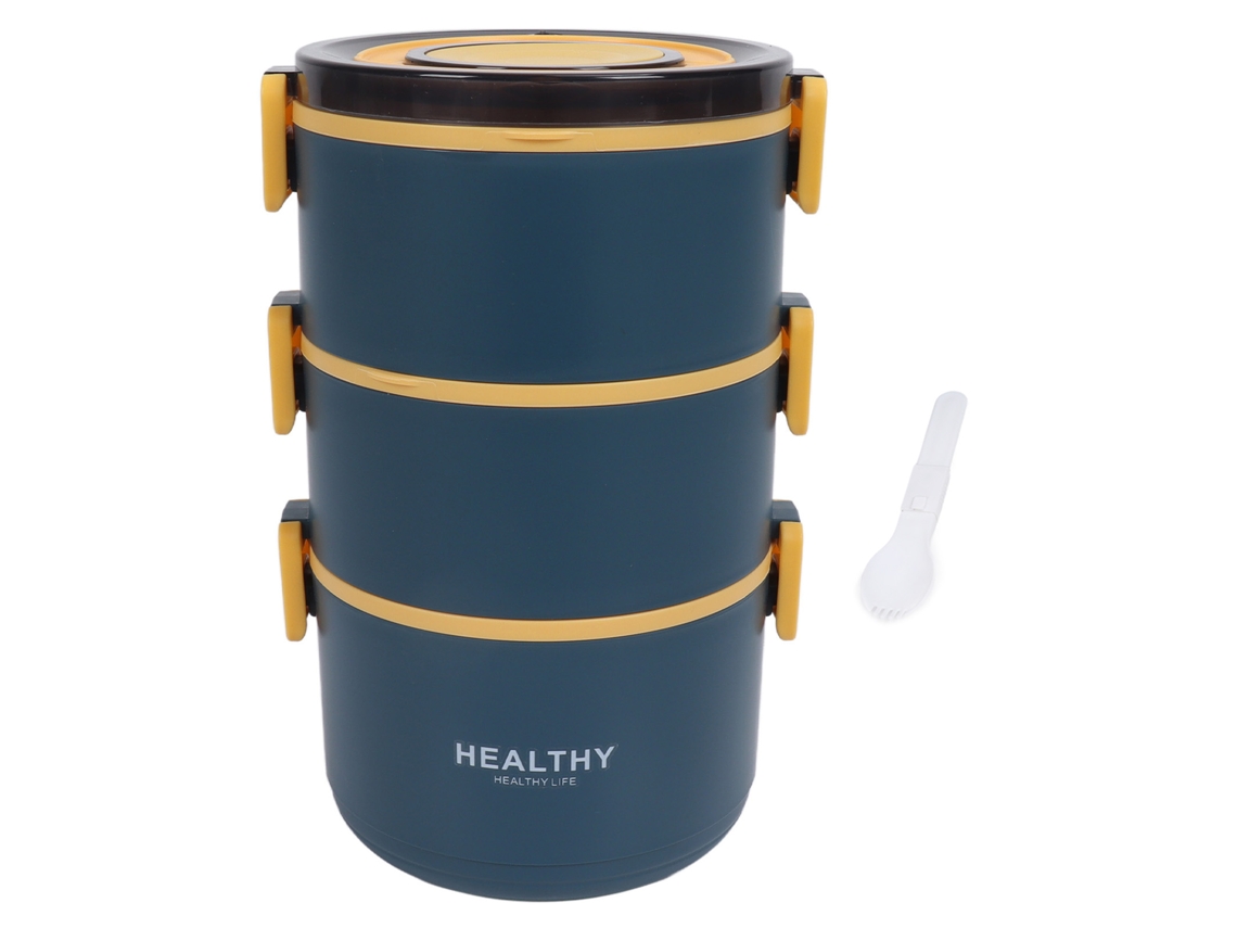 Caixa de Lanche Bento Redonda 2200ml de Três Camadas | S/MARCA