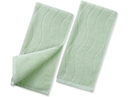 Conjunto de 2 Toalhas, de Banho Listradas Onduladas Verde claro, em Algodão Natural Macio, Absorvente e Decorativo, 33x74 Cm AQUAFORGE