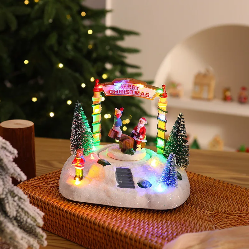 Caixa de Música de Natal em Resina com Luz Led e Base Giratória MDUG (estilo A)