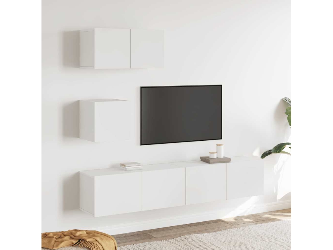 Vidaxl Conjunto Móveis De Tv 4 Pcs Madeira Processada Branco