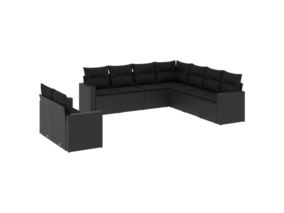 Maison Exclusive - 9 Pcs Conjunto De Sofás P/ Jardim C/ Almofadões Vime Pe Preto