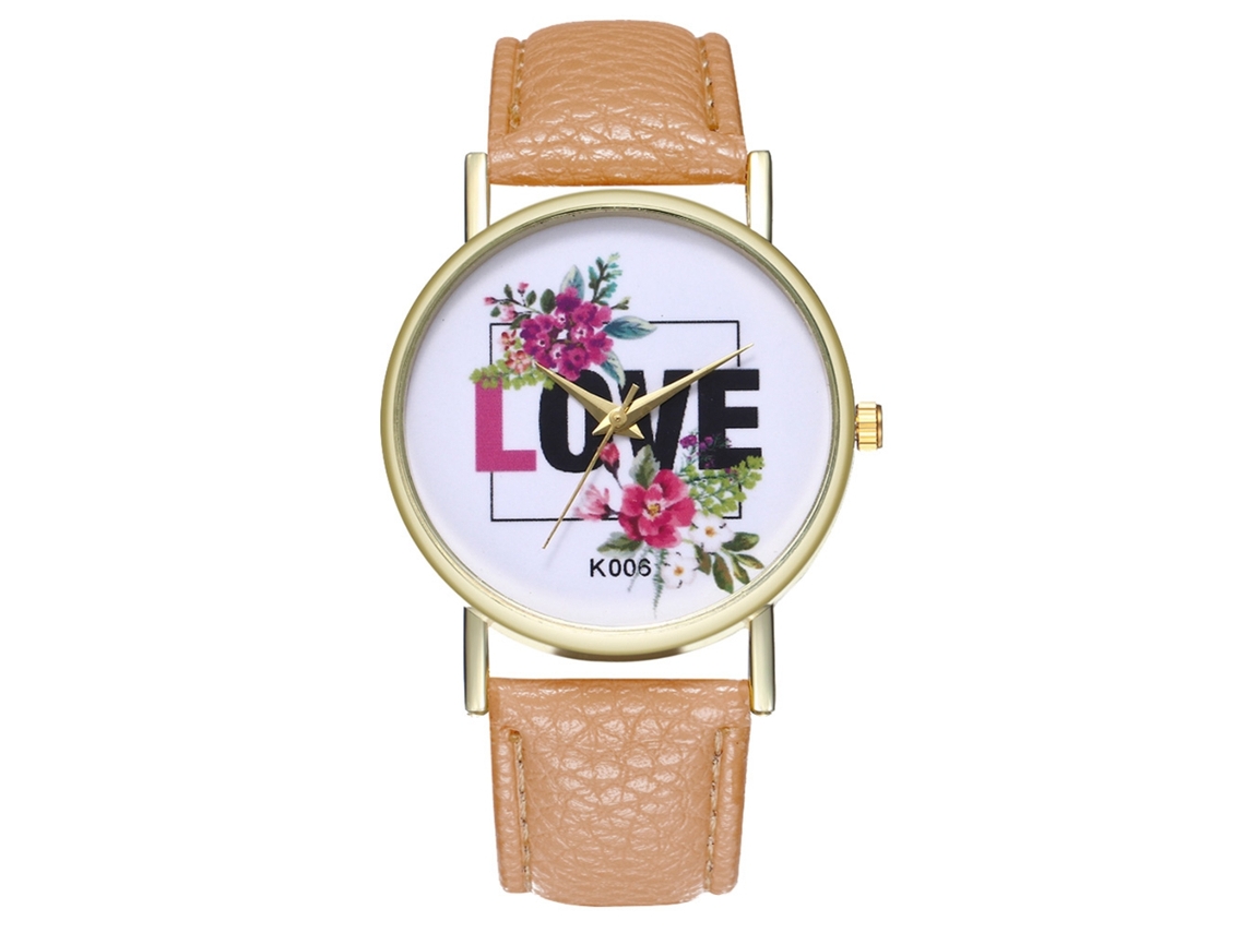 Relógio de Pulso Feminino Simples com Pulseira de Couro Pu Analógico Quartzo (amarelo Bege)