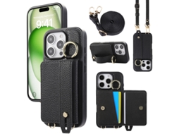 Capa Para Iphone 16 Pro Max Em Couro Pu Com Carteira E Alça Preto Czhhmart