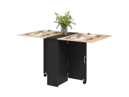 Mesa De Cozinha Dobrável De Madeira Com 2 Prateleiras De Armazenamento E Rodas 75x140x74 Cm Preto