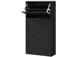 Móvel Sapateira De Entrada Com 3 Gavetas Basculantes E Prateleiras Ajustáveis Para 18 Pares De 60x23,5x115 Cm Preto