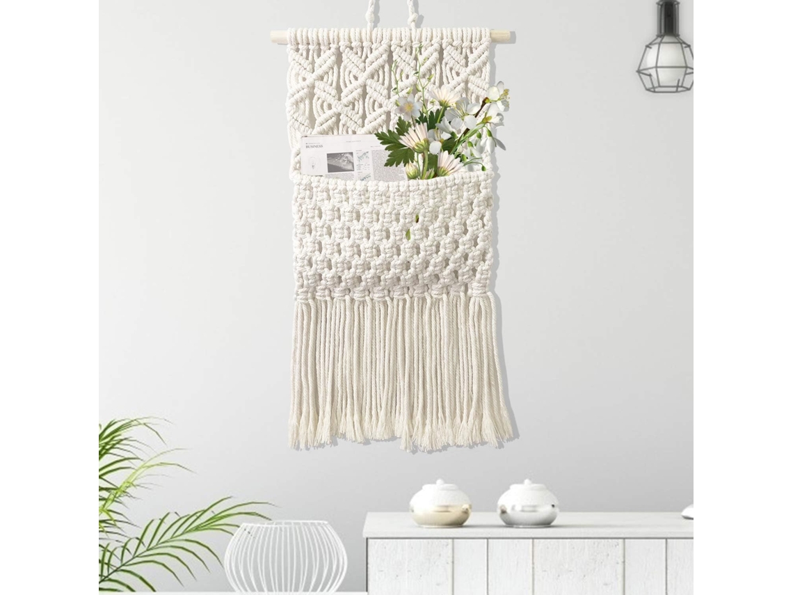 Decoração de Parede Elegante em Algodão Feito À Mão, Estilo Boêmio, Organizador de Revistas com Bolso para Parede BRILVIBERA