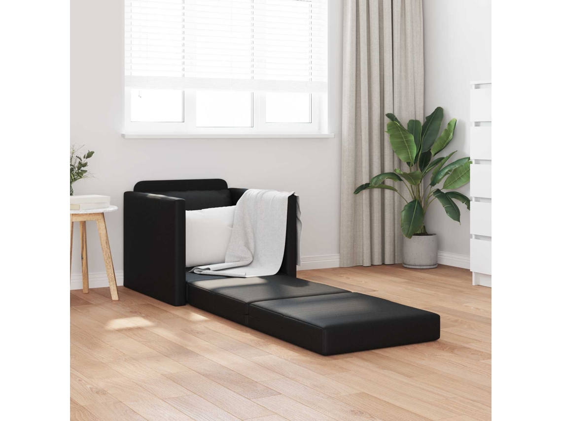 Vidaxl Sofá cama 60cm Preto Couro Artificial