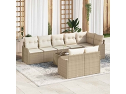 Vidaxl Conjunto De Sofá De Jardim 9 Unid. Bege E Branco Vime Pe