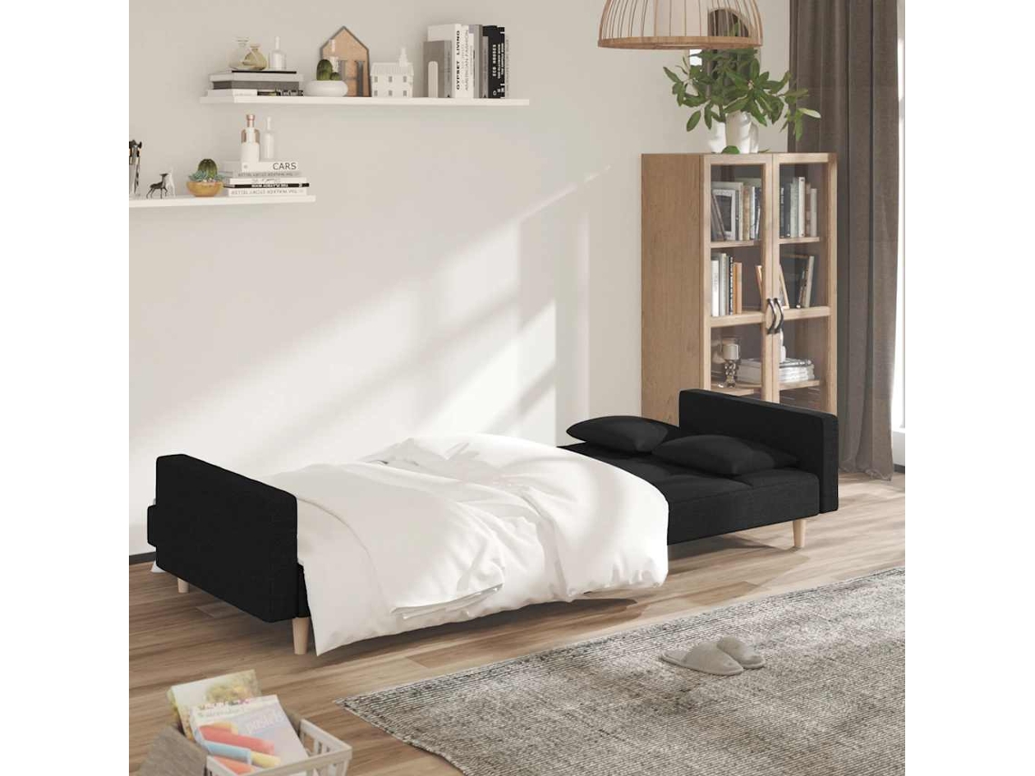 Sofá cama 2 Lugares com Duas Almofadas Tecido Preto SYFAX
