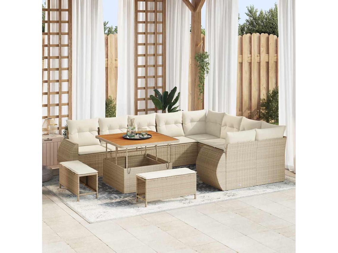 Vidaxl Conjunto De Sofá De Jardim Com Almofada 12 Pcs Bege E Creme