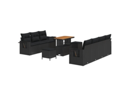 Conjunto 10 Conjunto De Sofás Para Exterior Vidaxl Preto Vime Pe (90 X 55 X 71 Cm)
