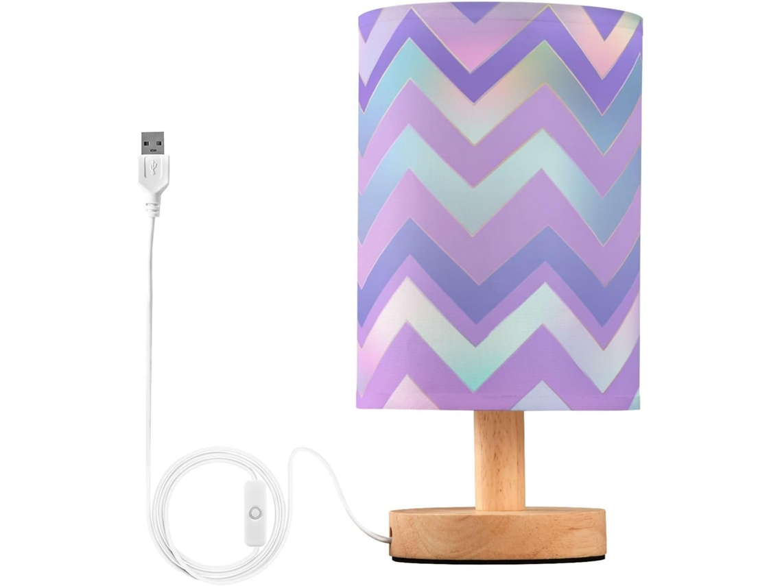 Abajur De Mesa Pequeno Em Ziguezague Com Luz Neon Roxa, Ideal Para Quarto Infantil Também Pode Ser Usado Como Luz
