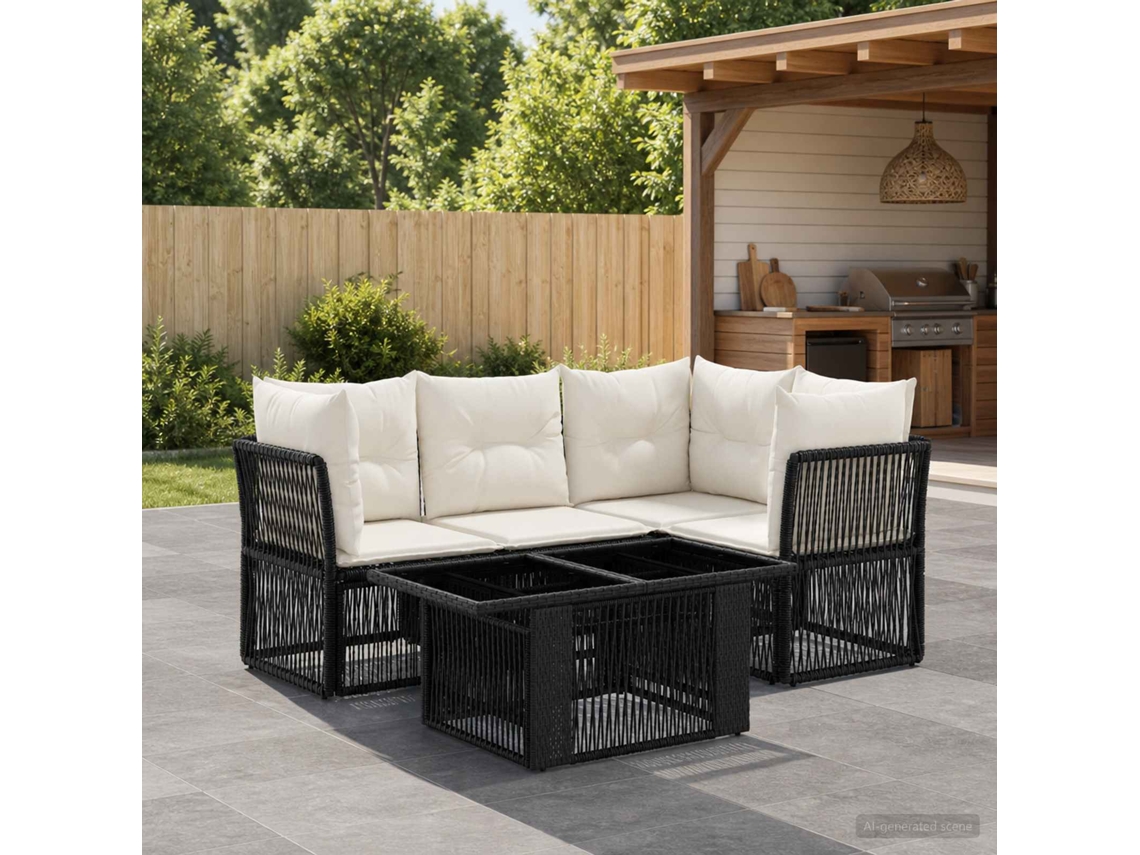 Vidaxl Conjunto De Sofá De Jardim 5 Unid. Preto Vime Pe