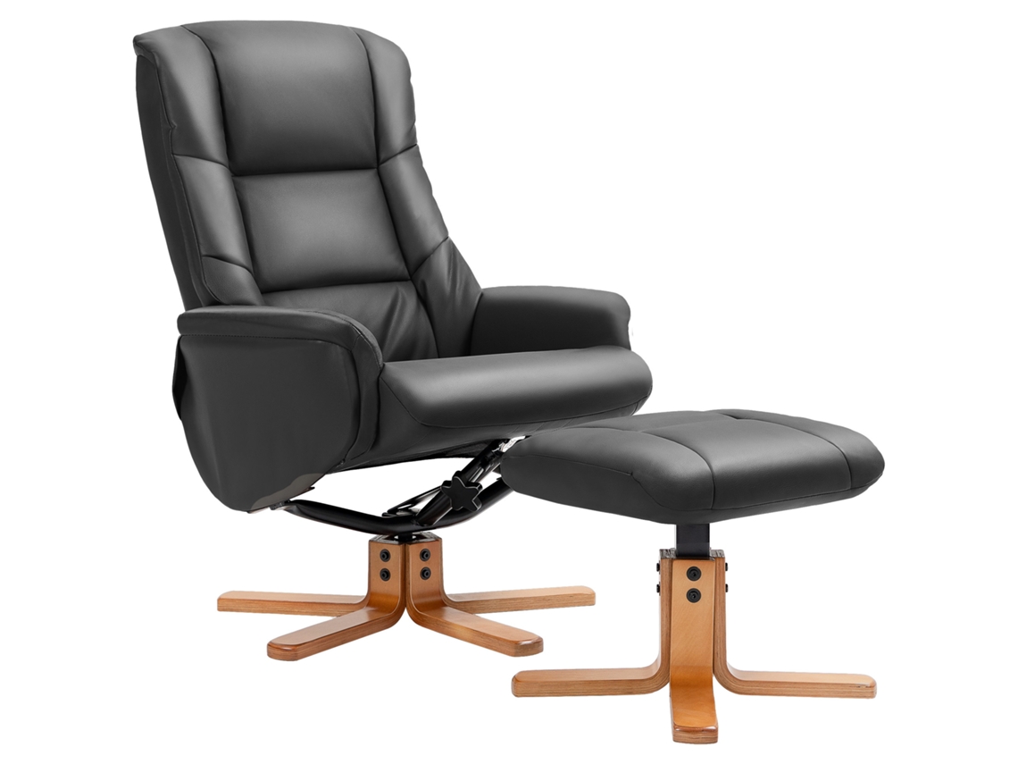 Poltrona Relax Com Otomano, Função Deitado, Pele, Até 150kg, 71x84x102cm, Preto